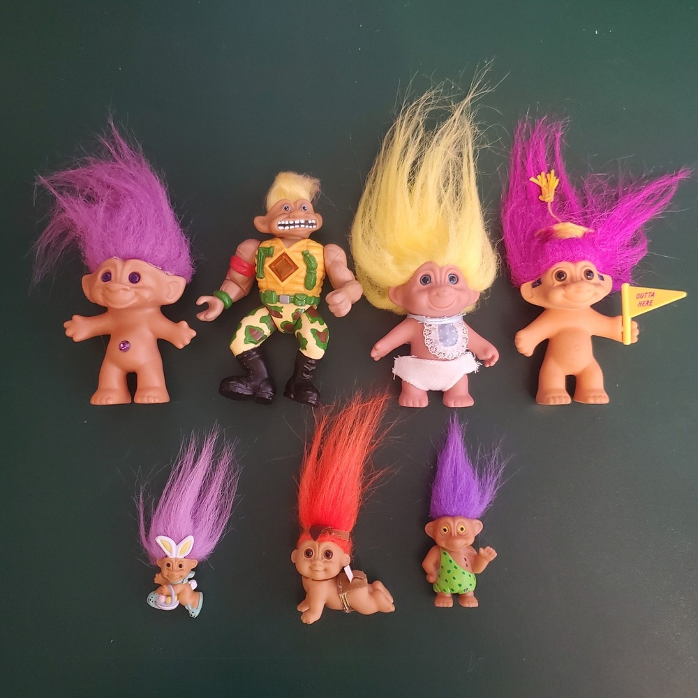 Vintage Troll Doll Lot of 7 Russ Berrie Ace Novelty Military Baby Caveman 90s